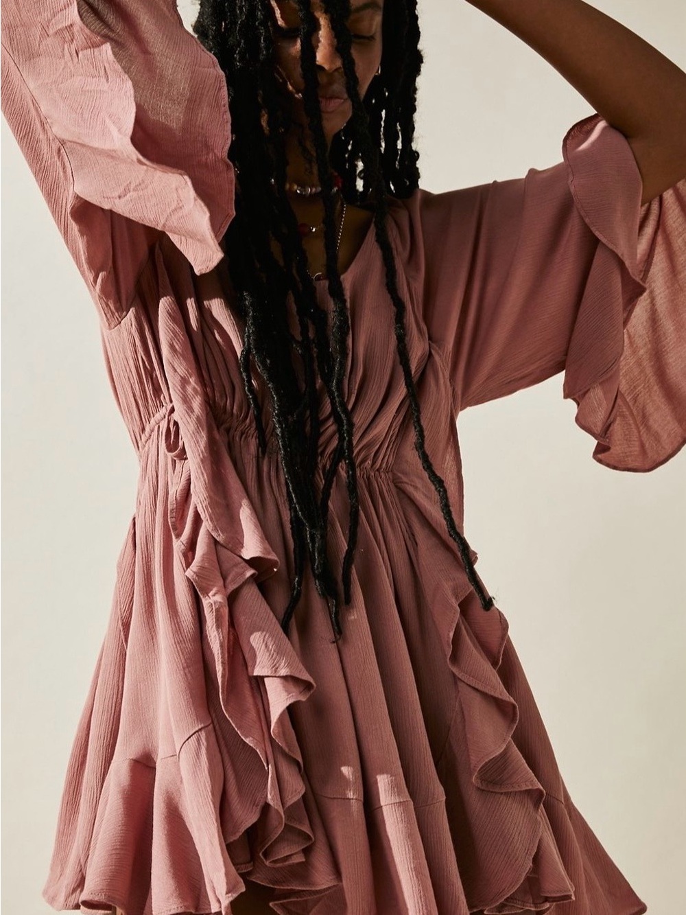 Free People Dusty Rose Ruffle Mini Dress Size XS